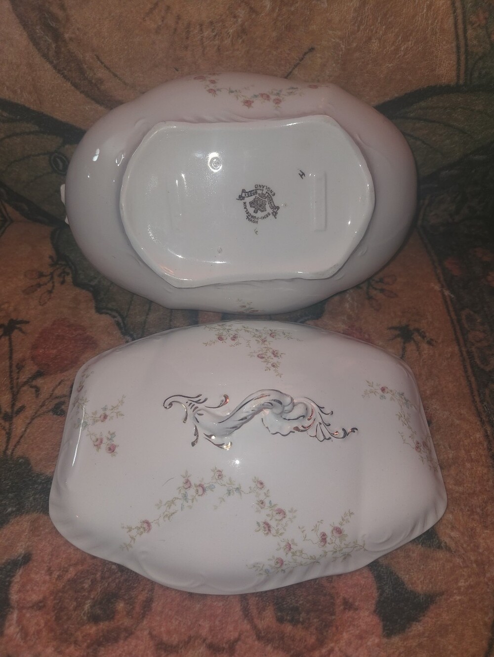 1900 Antique Johnson Brothers Semi-Porcelain Covered Vegetable Tureen Pink Rose
